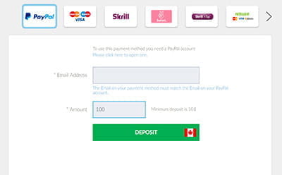PayPal Casino Payment Deposit Selection