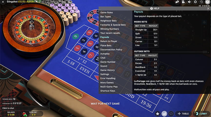 Slingshot Auto Roulette Payouts