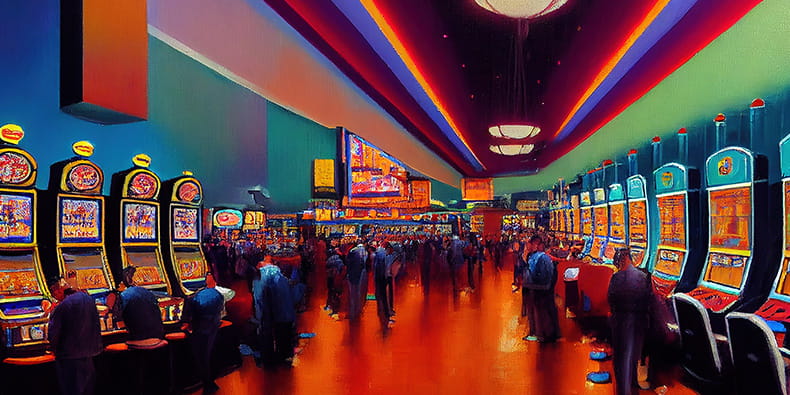 Crowded Casino Floor with Slot Machines 