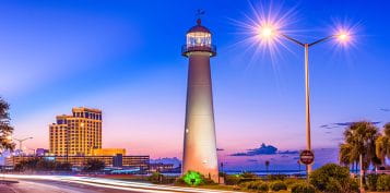 The Biloxi skyline with the lighthouse and Casino Beau Rivage