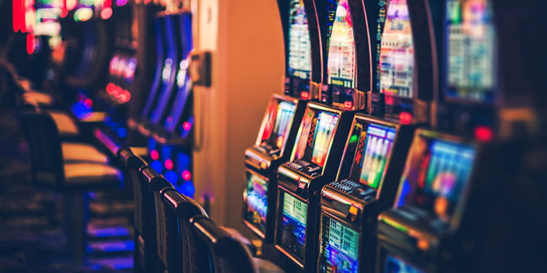  A fantastic interior of a casino hall full of gaming equipment 